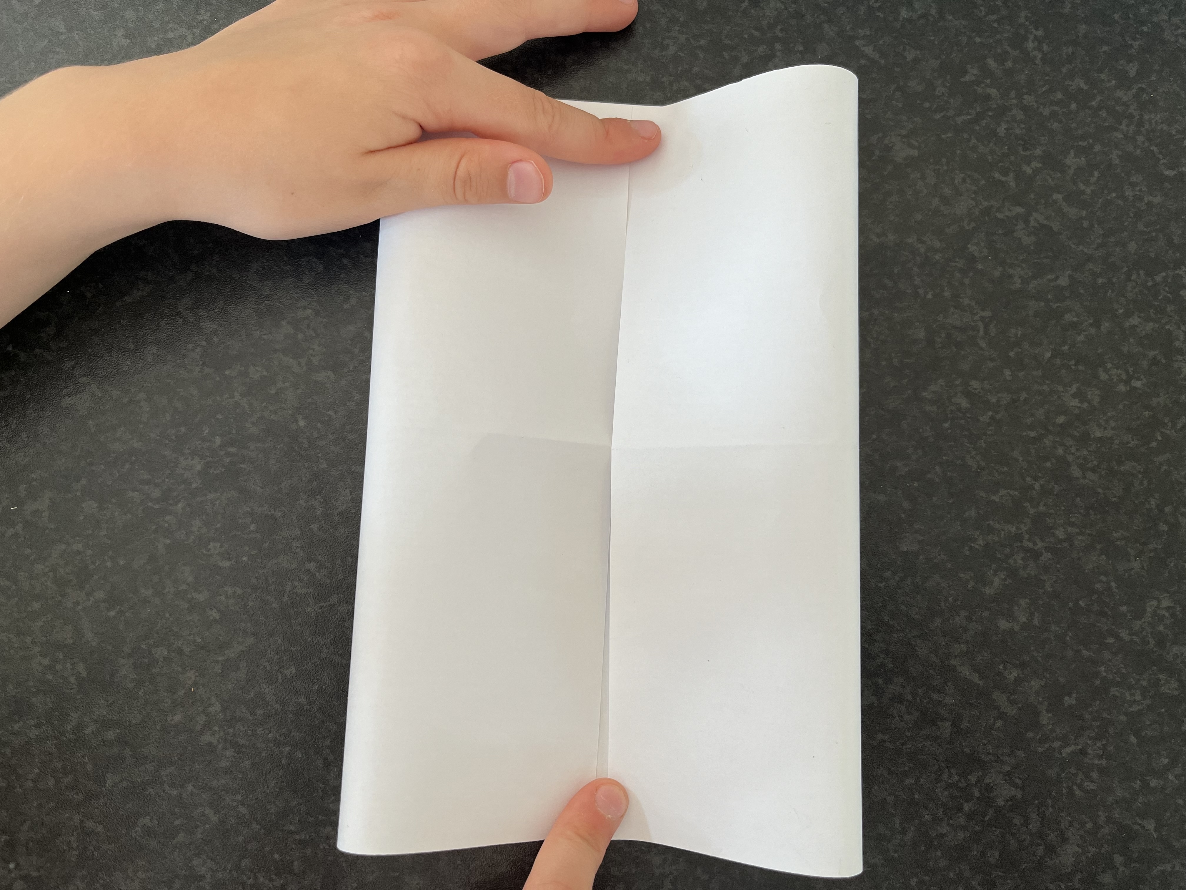 Trin 6: Fold den venstre ende af papiret ind, så det flugter med midten, gør det samme med højre side.